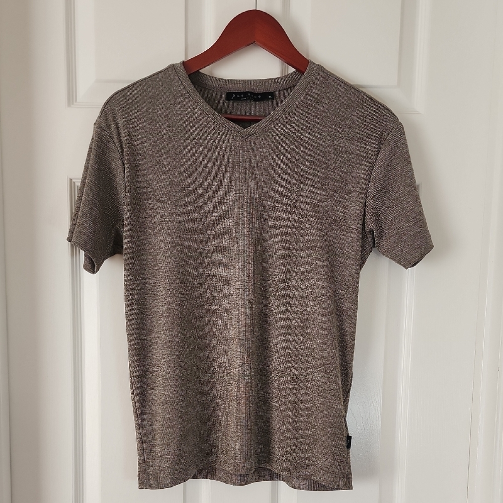 POSITANO Brown Ribbed V-Neck Shirt - Size M, Modern, Minimalist, Streetwear
